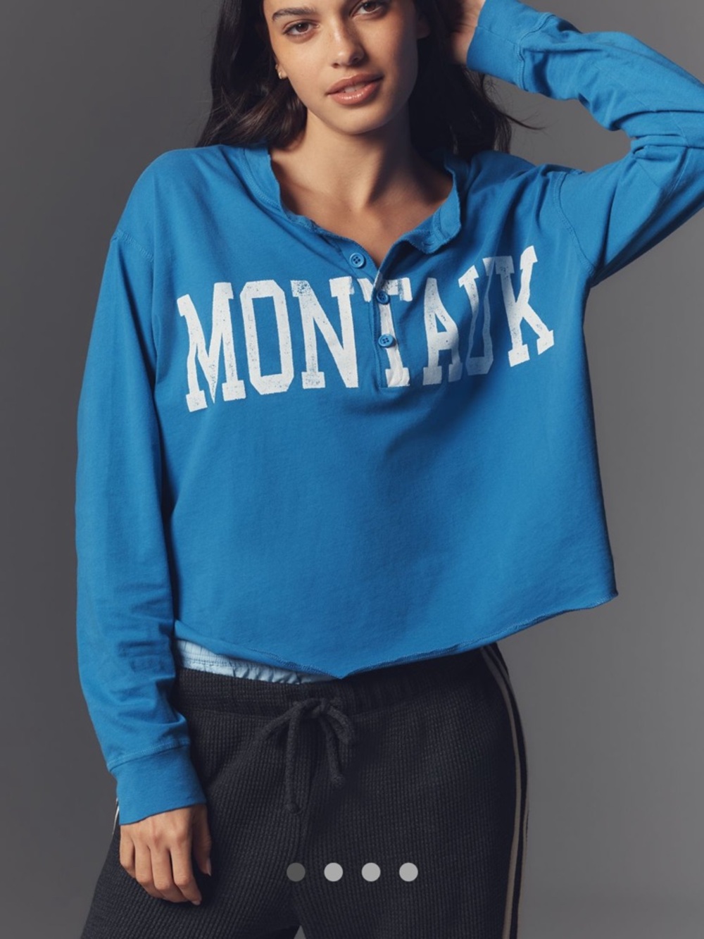 Daydreamer Bright Blue Montauk Long-Sleeve Henley Crop Top